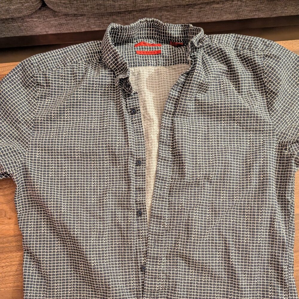 Hugo Boss Short sleeve Button up shirt Black/White - Men's Extra Slim Fit Size S